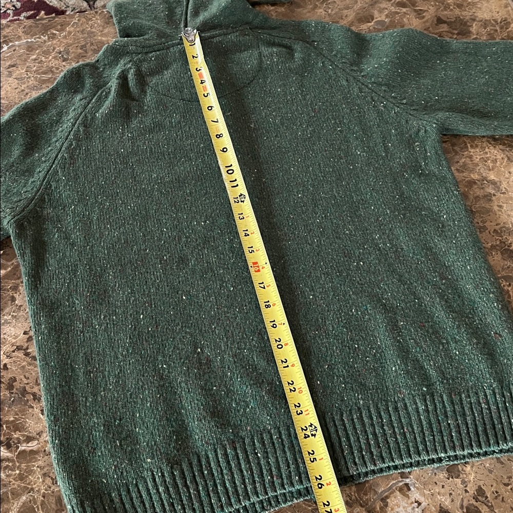 Aran Woolen Mills Green Speckled Cable Knit Lambswool Hooded Pullover Sweater M - Picture 11 of 11